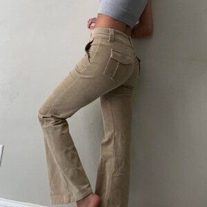 Forever 21 Y2K Style Flare Corduroy Tan Mid-Rise Trouser Pants Size Small